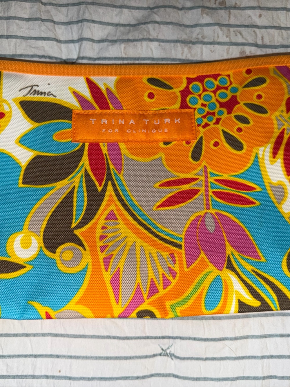 Trina Turk Orange Floral Zip Pouch - Bright Multi-Color Organizer/Cosmetics